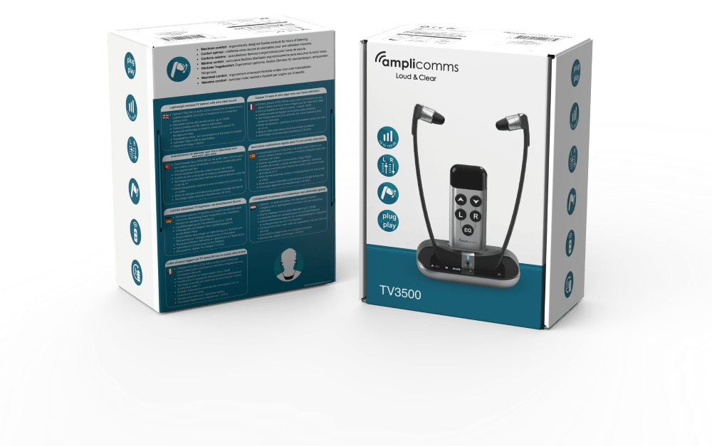 Amplicomms TV3500 wireless TV listener Hearing direct- HearingDirect UK